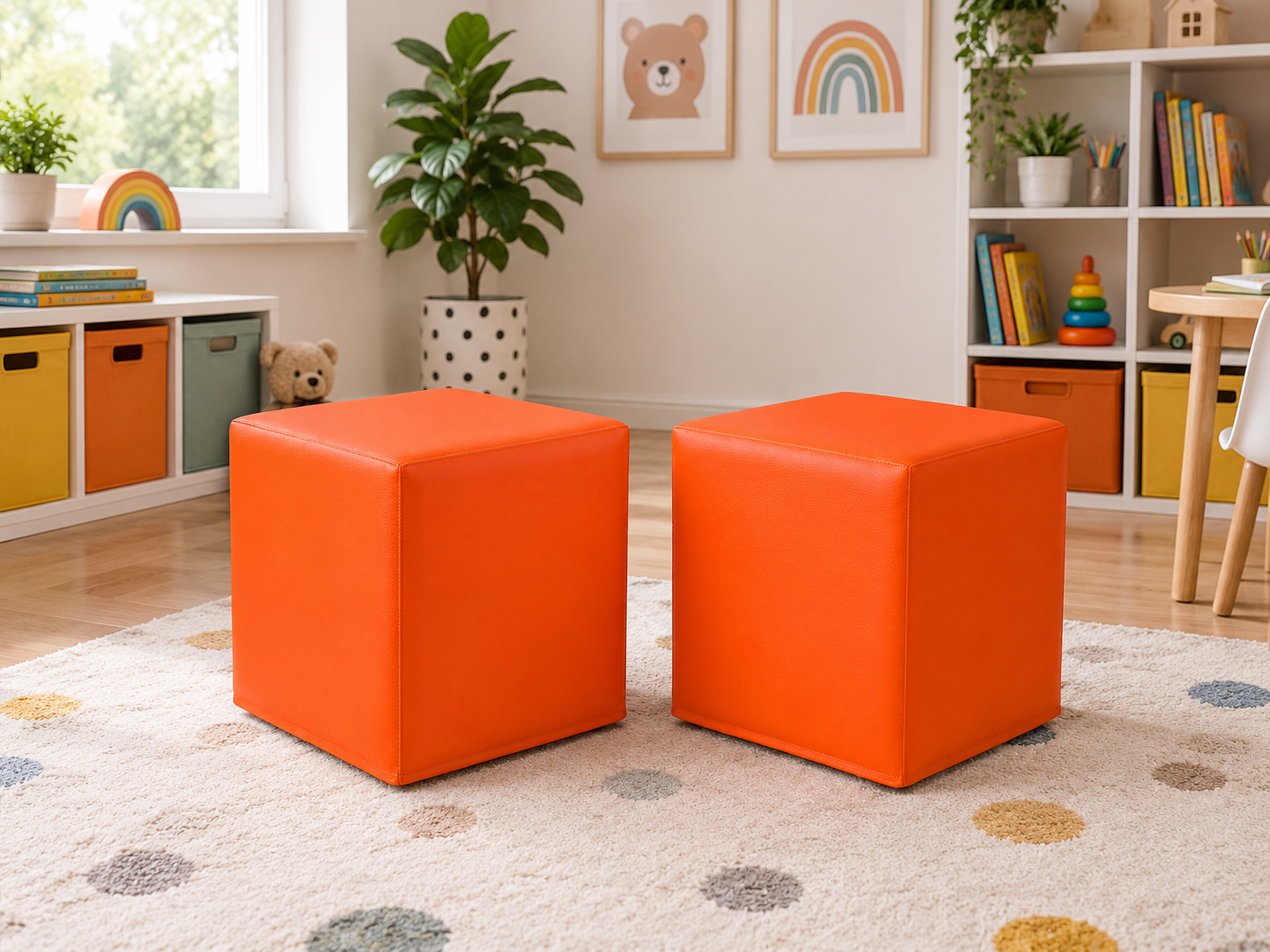 Set 2 oranžových taburetiek BLOCK 40 x 40 x 40 cm z ekokože